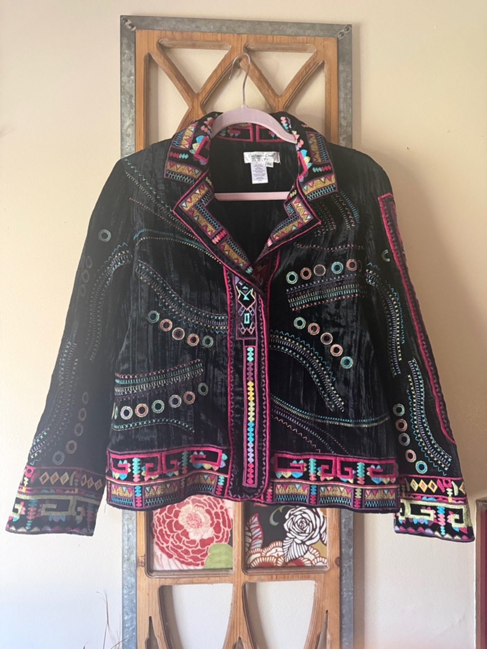 Coldwater Creek - Embroidered Black Velvet Jacket with Multicolor Trim